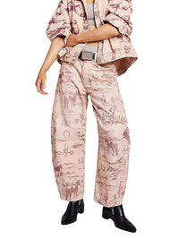 Womens Relaxed-fit Floral Cropped Wide-leg Mid-rise Jeans