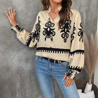 Stand Collar Retro Ethnic Print Long Sleeve Shirt