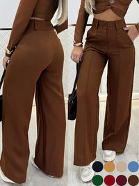 Essential Minimalist Wide-leg Pants With Double-breasted Buttons For The Office