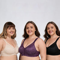 Embroidered Full-Cup Plus-Size Ultra-Thin Wireless Bra For Women