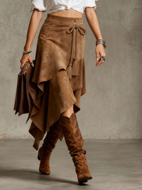 Irregularly Tied Cord Tassel Suede Skirt