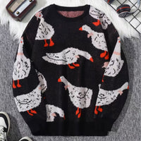 Men's Loose Casual Round Neck Printed Knitted Sweater
