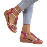 Plus Size Bohemian Elastic Strap Rhinestone Sandals For Women