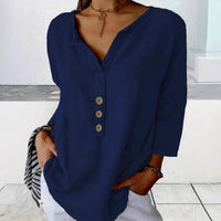 Solid Color Notched Collar Shirt Casual Button Shirt