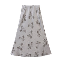 Rose Printed Satin A-line Skirt