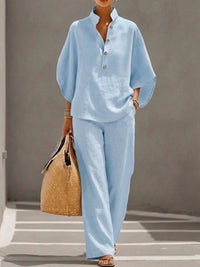 Women's Short-sleeved Suit Summer Loose Pullover Top And Straight-leg Trousers Outfit Clothing