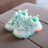 Fashion Lit Up Children's Running Shoes Lace-up Soft Sole Girls Old Shoes