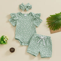 Girls Fashion Round Neck Striped Flower Romper Top Striped Flower Shorts Suit