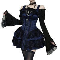 Dark-style Jacquard Lace Square-neck Dress