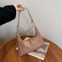 Women's Solid-Color Shiny Faux Rhinestone Zipper-Knotted Shoulder Bag