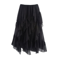 European And American-style Summer Womens Mid-length Ruffled Hem Skirt