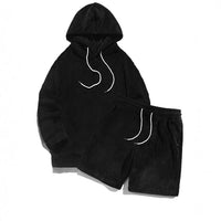 Plus Size Hooded Men's Sweatshirt Coral Fleece Jacket Shorts Set