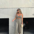European And American Fashion Solid Color Backless Lace-up Sexy Jumpsuit Women