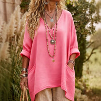 New Casual V Neck Long Sleeve Womens Top