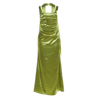 Slim-fit Solid-color Backless Pleated Gown