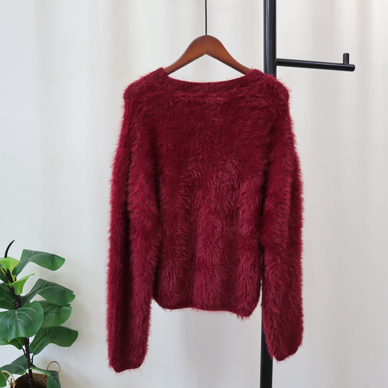 Irregular Nail Drill Mink Fur Knitted Sweater Top