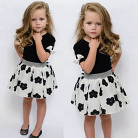 Black, Short Sleeve Top Flower Skirt