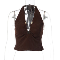 Sexy Halter-Neck Lace-Up Tank Top For Women Bodycon Slimming Ultra-Cut Style