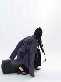 Pleated Satin Abstract Printing Vintage Lace-up Purple Shirt