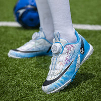 Girls Professional Soccer Shoes Rotating Buckle Broken Nail TF Primary School Students Boys Velcro Grass Non-slip Training Shoes Female
