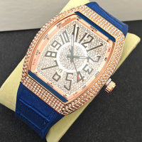 Barrel-shaped Minimalist Wristwatch Leather Strap Diamond Accents Quartz Watch