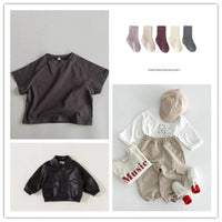 Boys' And Girls' Round Neck Bottomed Loose Basic Short Sleeves