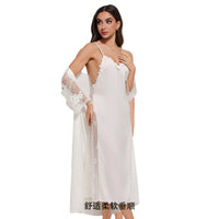 Womens Satin Pajamas Summer Sexy Camisole And Long Robe Two-Piece Loungewear Set