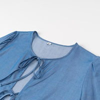 Solid Color Denim Lace-up Design Shirt