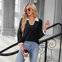 Color Matching Lapel Long Sleeve Top Women