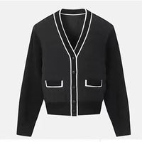Black And White Simple Fashionable Knitted Coat