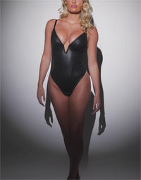 Women's Cross-border Deep V-neck Leather Slim-fit Jumpsuit