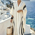 Women'S Casual Color-Block Cotton And Linen Dress