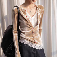 Lace-spliced Faux Two-piece Top For Women