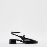 Women's Patent Leather Block Heel Open Back Square Toe Flat Sandals