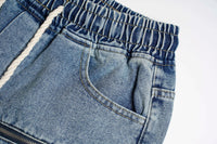 Washed Distressed Multi-pocket Elastic Waist Denim Shorts