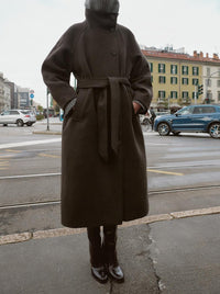 Women's Stand Collar Belt Overcoat Coat