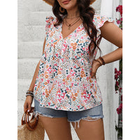 Lotus Edge Pullover Print Casual V-neck Sleeveless Short Shirt