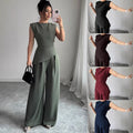 Irregular Hem Top And Wide-leg Pants Two-piece Set