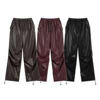 High Arcade Car Wind Wide Leg Fashion Brand Ankle Banded Casual Leather Pants