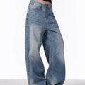 Retro Worn Looking Washed-out Jeans Women's Loose Straight Wide-leg Pants