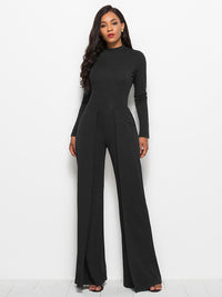 Round Neck Long Sleeve Wide Leg Jumpsuit