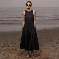 Round-neck Loose Solid-color Casual Sleeveless Dress