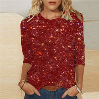 Sequin T-shirt With Three-quarter Sleeves And A Crew Neck For Women