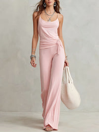 Casual Camisole Top And High-waisted Wide-leg Pants Set