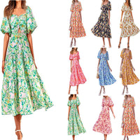 Floral Pleated Puff Sleeve Dress