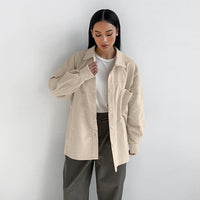 Retro Khaki Corduroy Shirt For Women
