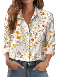 Womens 3D-printed Floral Loose-fit Blouse