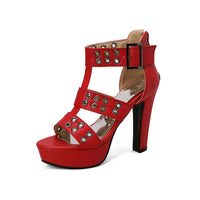 Peep-Toe Chunky Heel Ultra-High Heel Hollow-Out Back Zip High-Heel Sandals Leather Strap Buckle Ankle Boots