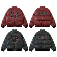 American Retro PU Leather Bread Coat Veneer Embroidery Thickening Cotton Coat Jacket