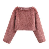 Loose Minimalist Short Cardigan With A Crew Neck And Long Sleeves